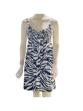 ND NEW DIRECTION Women's Dress B&W Zebra Print Empire Waist Tufted Flowy Size 4